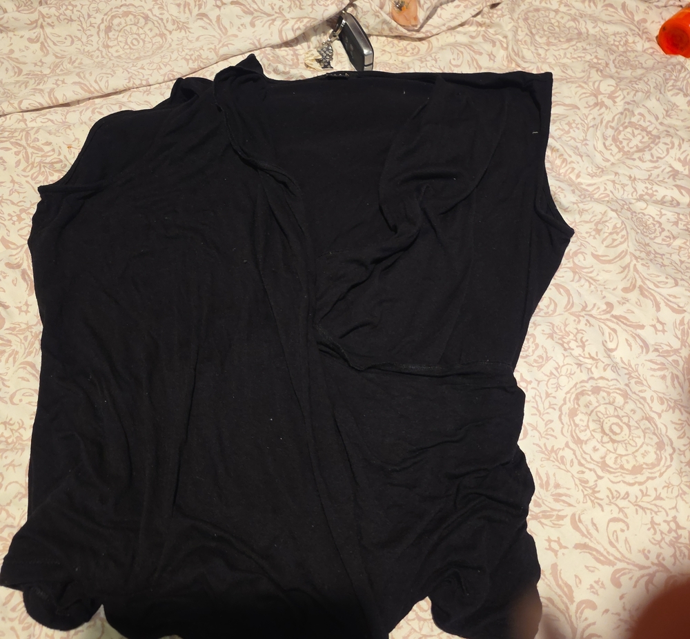 IMAN Black Draped Short Sleeve Tunic